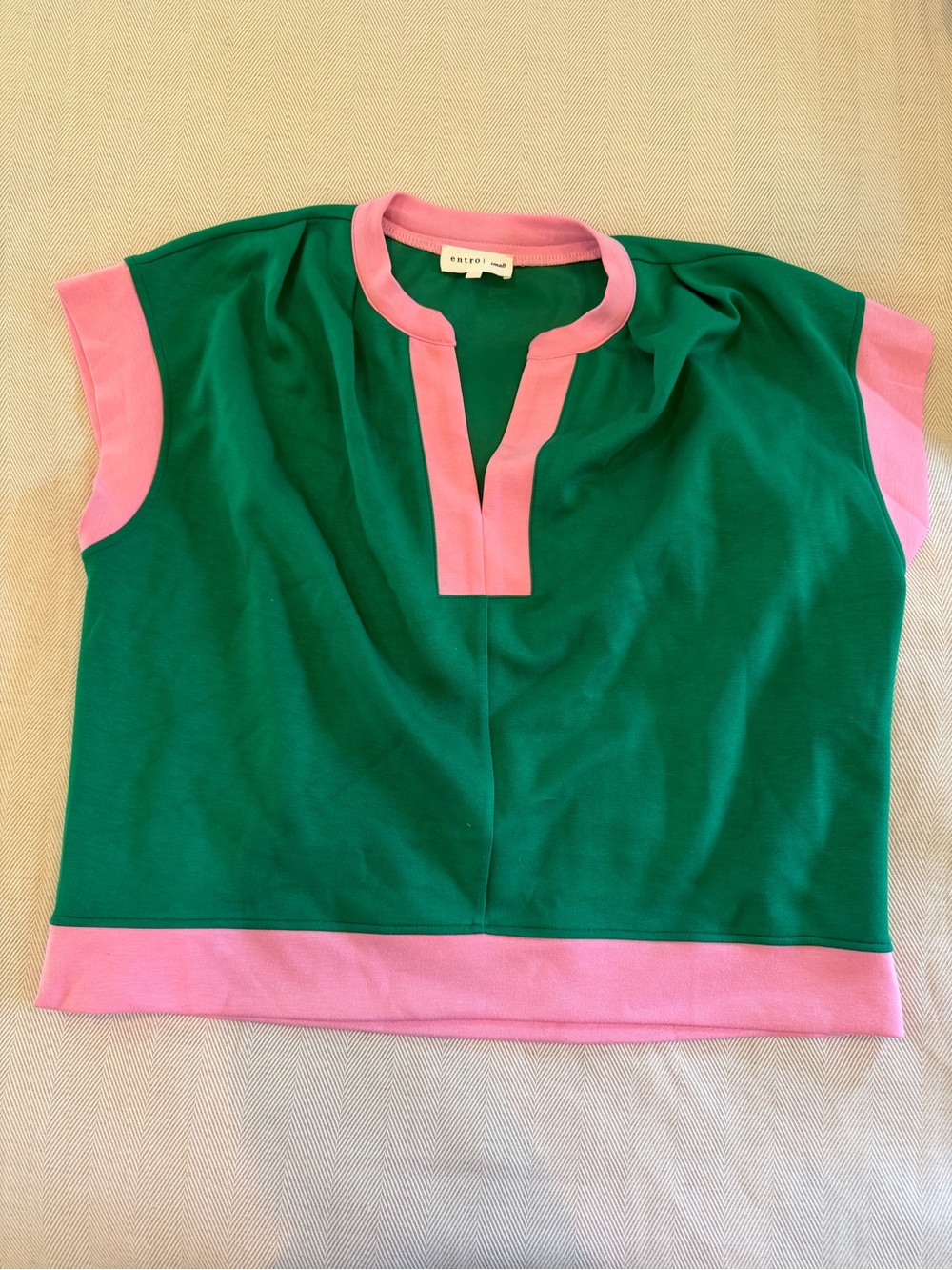 Entro Pink & Green Color Block Top